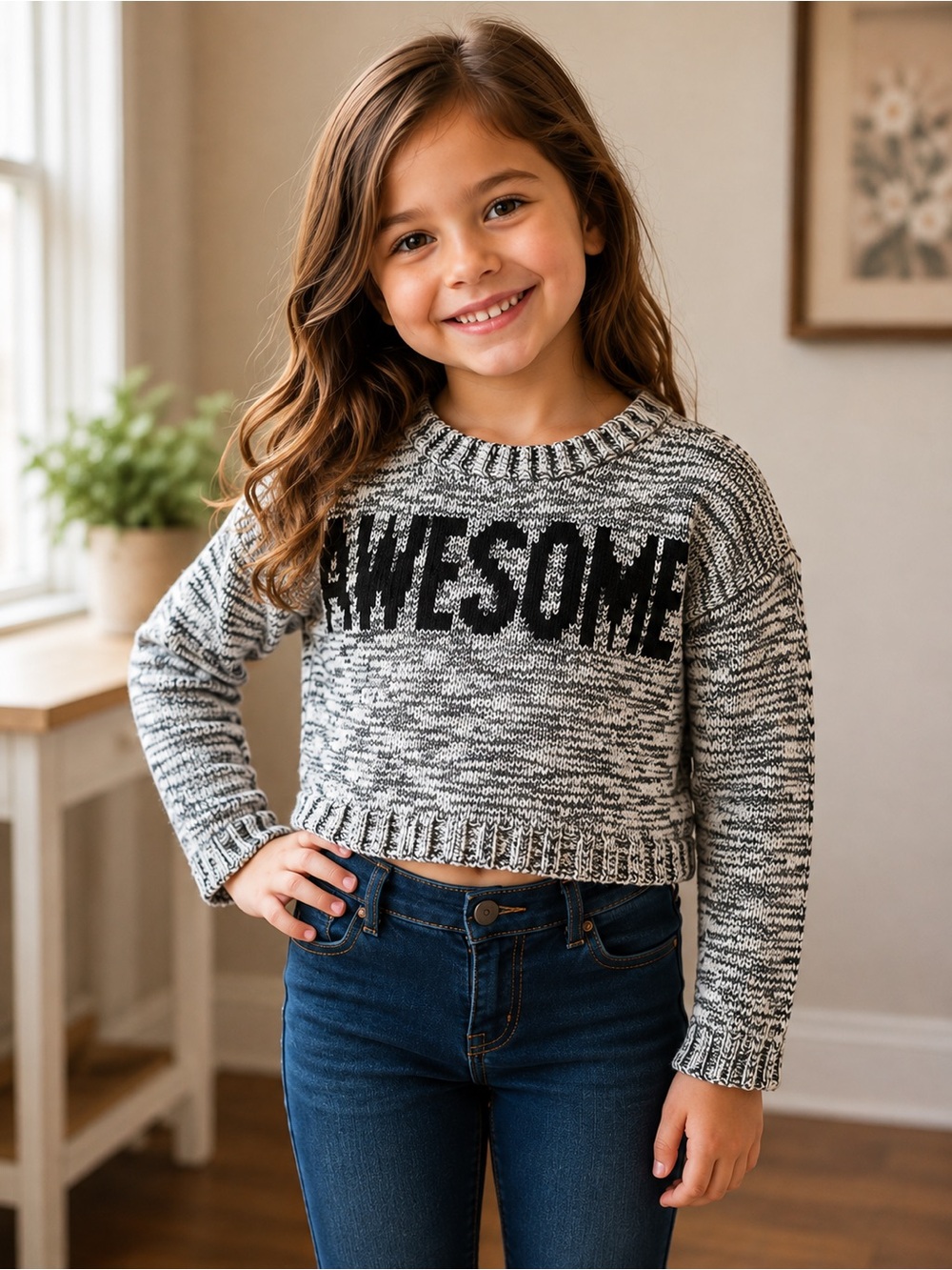 Me.n.u “Awesome” Marled Knit Cropped Sweater | Girls Size 2T/3T tag